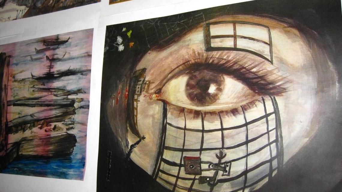 The Guantánamo prison had this painting by Pakistani “forever prisoner” Mohammed Ahmed Rabbani on the wall on Saturday, Dec. 10, 2016, as part of their display of 2016 art projects done by captives. The photo was approved for release by the U.S. military at the U.S. Navy base in southeast Cuba.