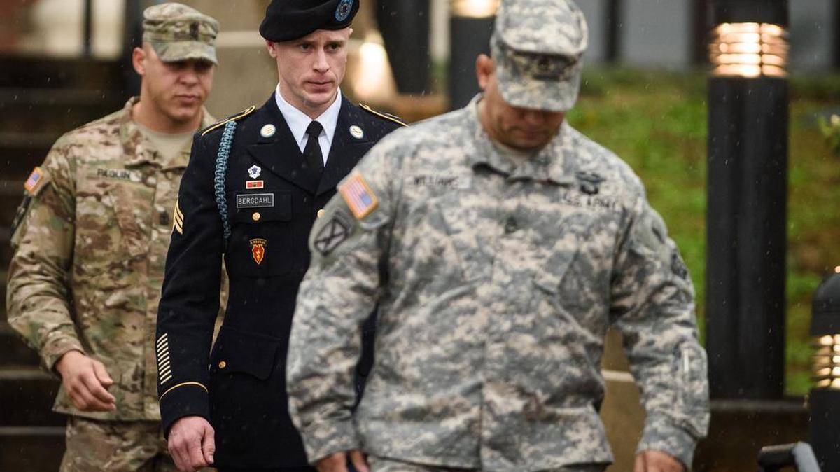 U.S. Army Sgt. Robert Bergdahl leaves the courthouse Tuesday, Dec. 22, 2015, after his arraignment hearing at Fort Bragg, N.C. Bergdahl, who disappeared in Afghanistan in 2009 and was held by the Taliban for five years, is charged with desertion and misbehavior before the enemy.