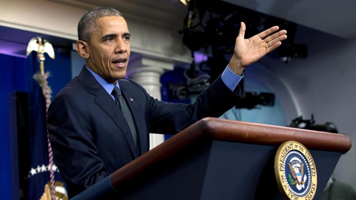 President Barack Obama speaks during a news conference in the White House Brady Press Briefing Room, in Washington, D.C., Friday, Dec. 18, 2015.