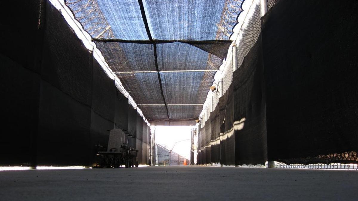 The path between the court and holding cells at Camp Justice on the U.S. Navy base at Guantánamo Bay, Cuba, on Dec. 3, 2016 in an angle authorized for photography by U.S. military security officials.