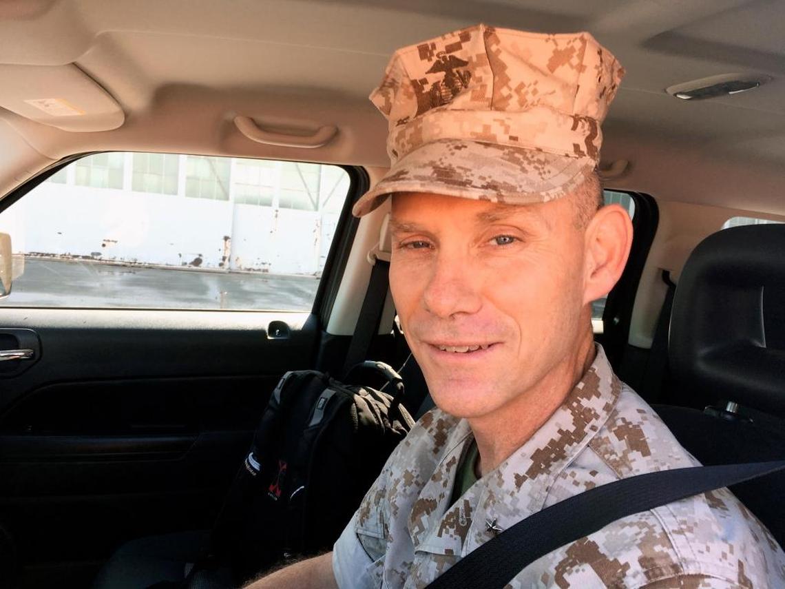 Brig. Gen. John Baker, moments after leaving his trailer, where he was confined for contempt of court, on his way back to work on Nov. 3, 2017.