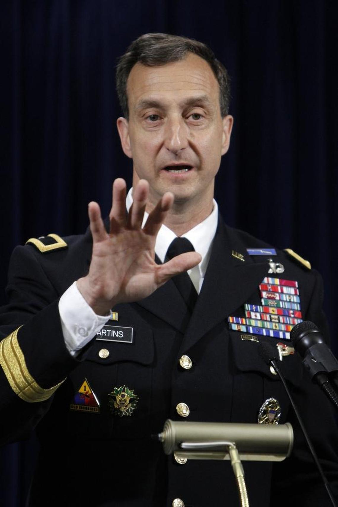 Brig. Gen. Mark Martins, the chief prosecutor for war crimes, at a May 6, 2012, news conference at Camp Justice, the U.S. Navy base at Guantánamo Bay, Cuba.
