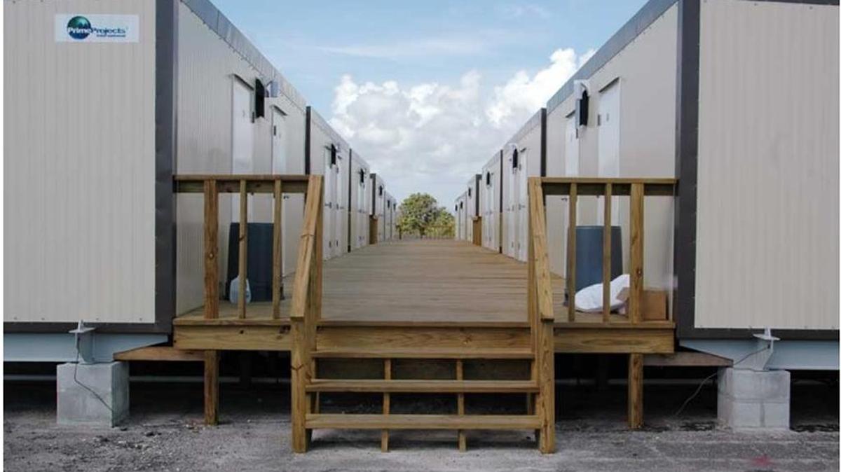A view of the Camp Justice trailer park where the chief of war court defense lawyers, Marine Brig. Gen. John Baker, was sentenced to spend 21 days. This image for a time appeared in the facilities section of the war court website whose motto is Fairness * Transparency * Justice.