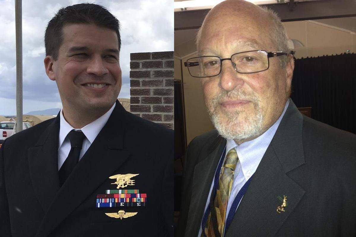 From left, Lt. Alaric Piette on Nov. 3, 2017 and capital defense attorney Rick Kammen on June 2, 2013 at Camp Justice, the U.S. Navy base at Guantánamo Bay, Cuba, in images approved for release by the U.S. military