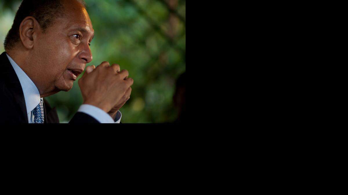 
Former Head of State, Jean Claude Duvalier, his gestures during an interview in a house in Laboule, outskirts of Port au Prince, Haiti, on April 16, 2011.
