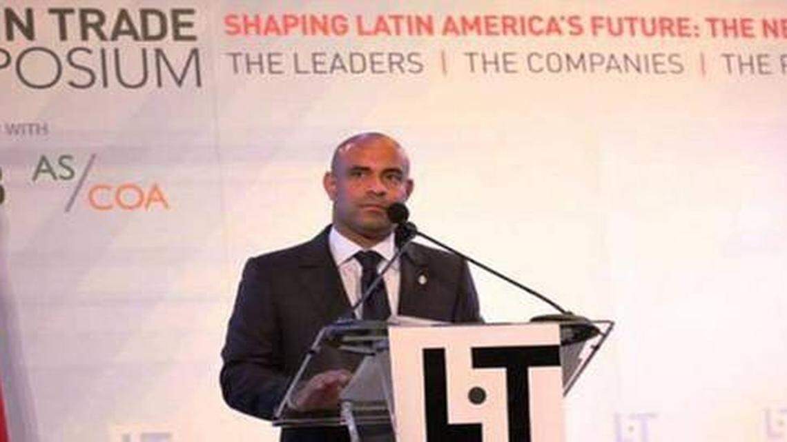 
Haiti Prime Minister Laurent Lamothe gives the keynote address at the Latin Trade Symposium in Miami on Friday, Nov. 7, 2014. Lamothe also was honored by the group with its “Innovative Leader of the Year” award.

