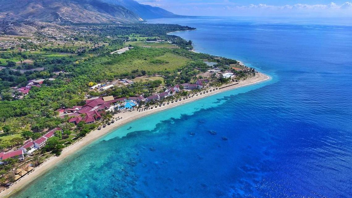 An aerial view of the Côte des Arcadins in Montrouis where Royal Decameron Indigo Beach Resort & Spa is located, catering to all inclusive guests.