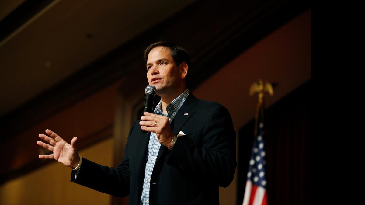 
Republican presidential candidate Sen. Marco Rubio, R-Fla., speaks at a campaign event Saturday, July 11, 2015, in Henderson, Nev. 
