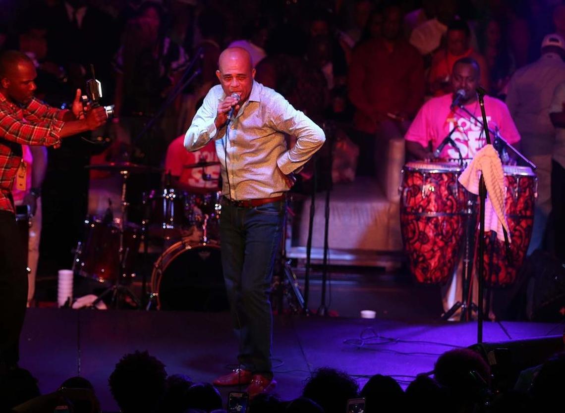 Michel Joseph Martelly, “Sweet Micky” former president of Haiti (2011- 2016), during his first live performance  in Pembroke Pines three months after leaving the Haitian presidency. 
