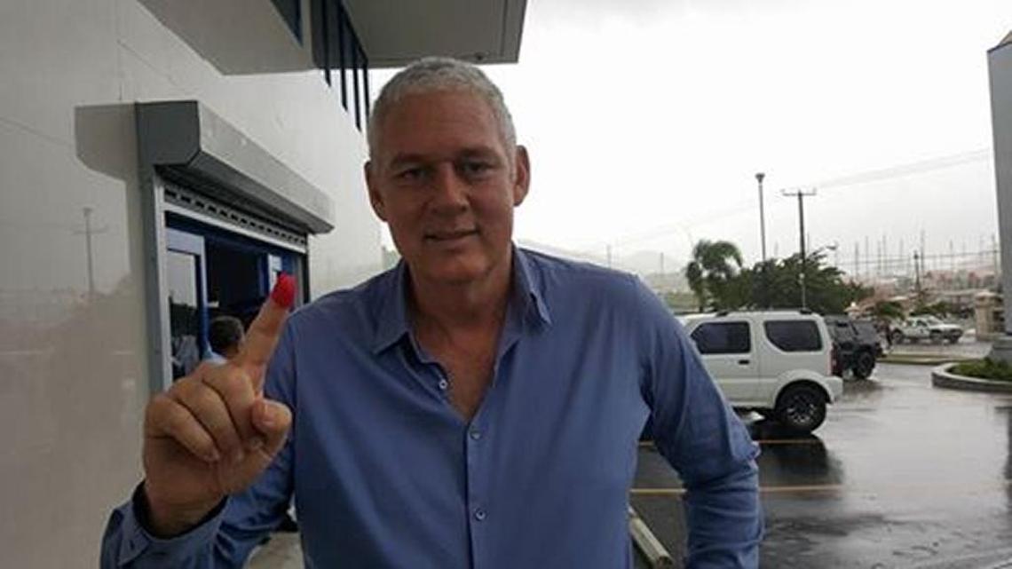 St. Lucia opposition leader Allen Chastanet showing off the ink on his finger after voting in the country’s general elections on Monday, June 6, 2015. Chastanet’s United Workers’ Party is trying to unseat the incumbent Saint Lucia Party.