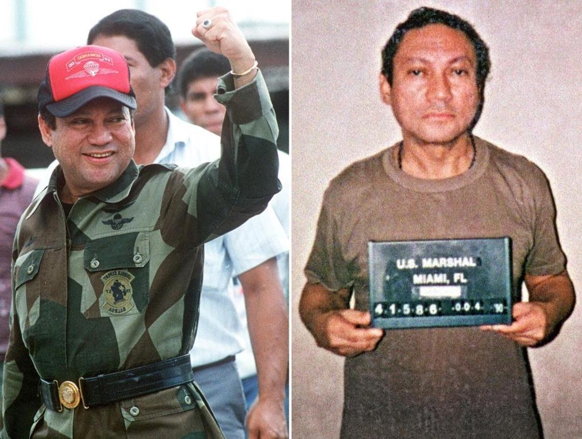 File photos of Panamanian Gen. Manuel Noriega, before his capture by U.S. forces and after he was arrested, on Jan 4, 1990.