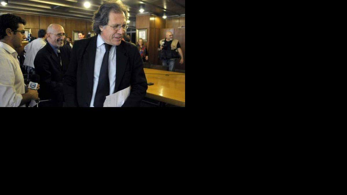 
TOP JOB: Uruguay's former Foreign Minister Luis Almagro arrives for a press conference in Montevideo. He’s a candidate for OAS secretary general.
