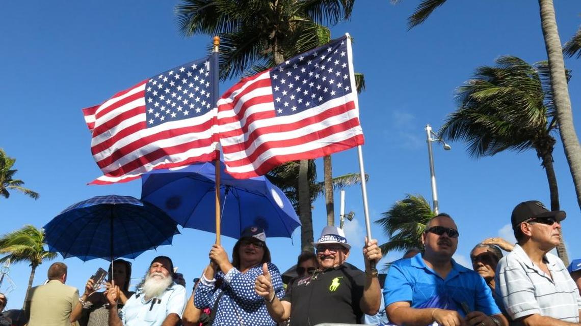 In January 2017, pro-statehood supporters await the arrival of Puerto Rico’s new governor Ricardo Rossello at the seaside Capitol in San Juan, Puerto Rico.