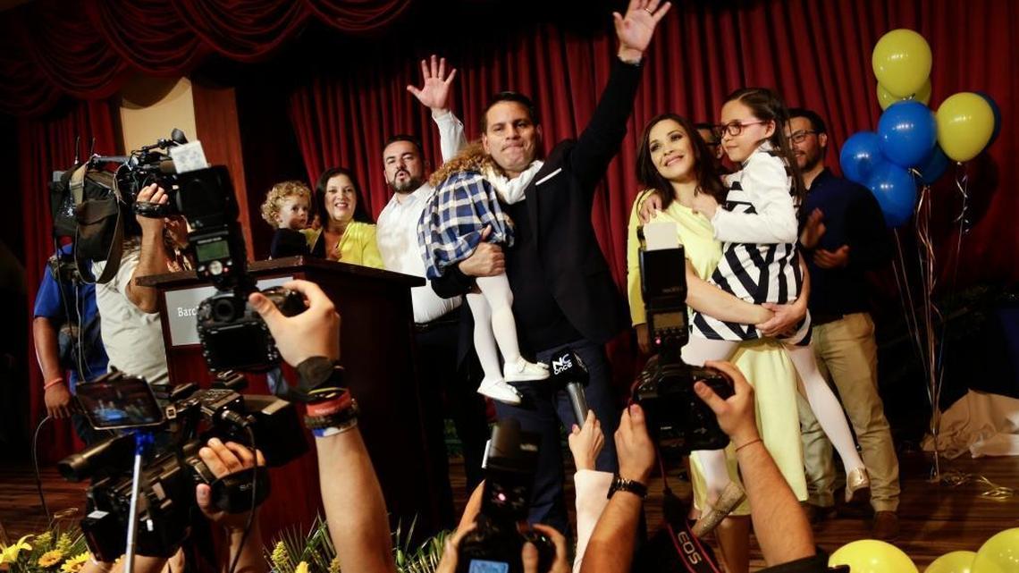 Presidential candidate Fabricio Alvarado Munoz with the National Restoration Party gives his victory speech on Feb. 4, 2018, after general elections in San Jose, Costa Rica.