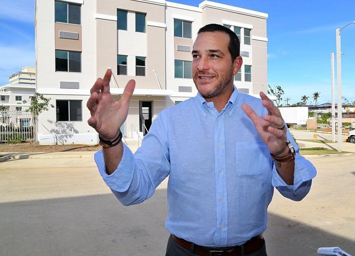 Fernando Gil, Puerto Rico’s Housing Secretary, at ‘Las Gladiolas,’ a new government housing project near completion that was not affected by Hurricane Maria because of the island’s strong building code.