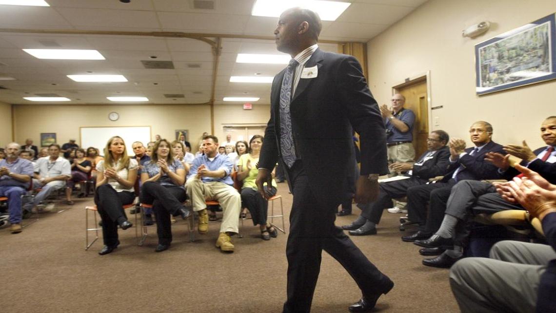 James Robertson, Jamaica's minister of energy and mining, prepares to speak to Gramercy Alumina plant employees Sep. 3, 2009. Jamaica is the majority owner of the mine that supplies bauxite to the plant.