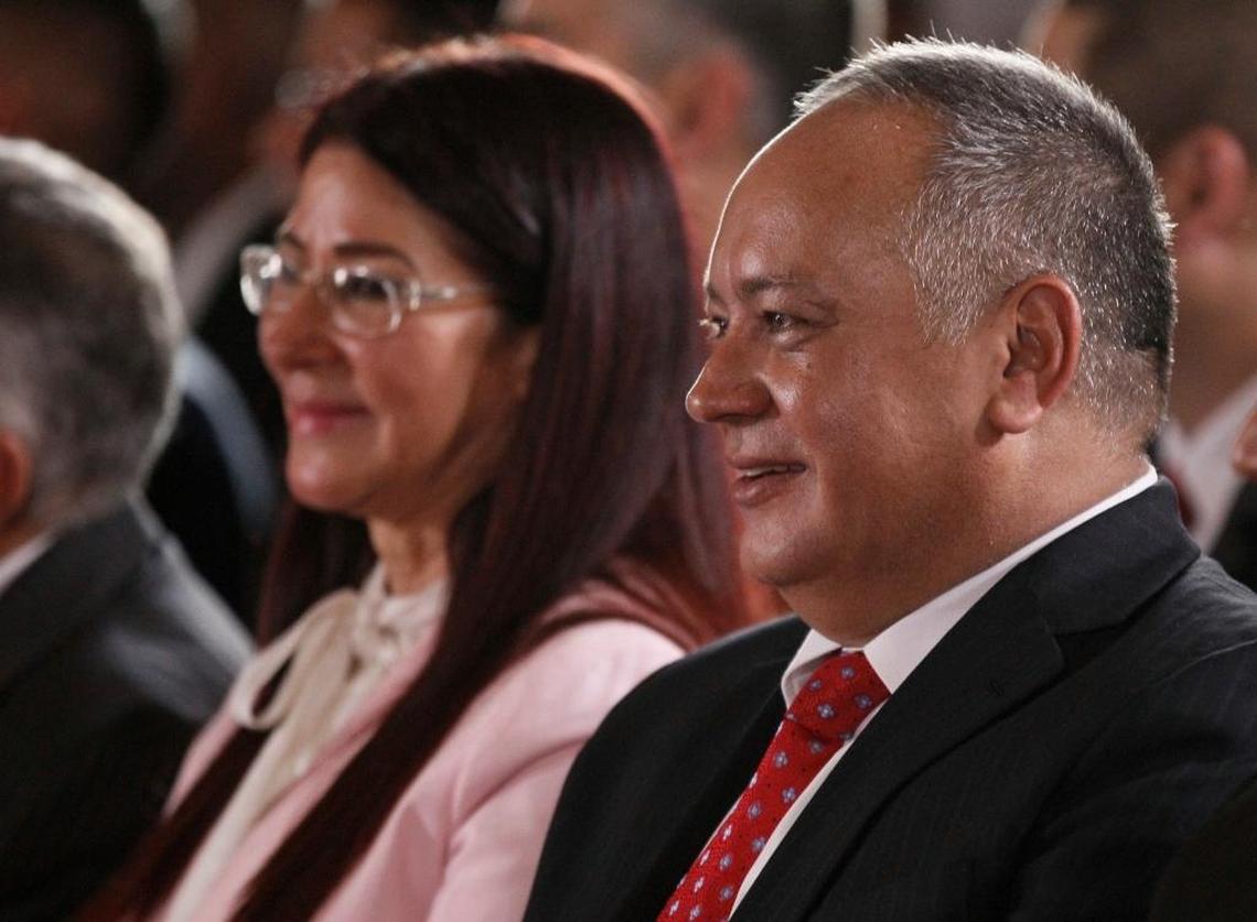 Diosdado Cabello, right, smiles after his swearing-in ceremony for Venezuela’s new national constituent assembly.