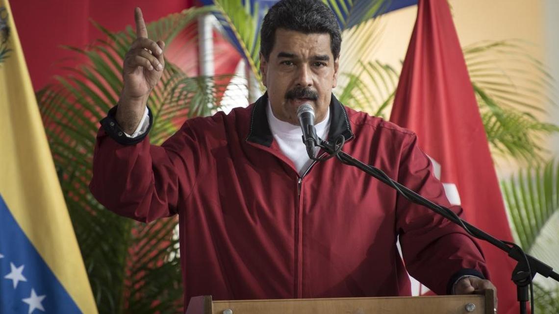 Nicolas Maduro, president of Venezuela, speaks during a swearing in ceremony for the new board of directors of Petroleos de Venezuela SA (PDVSA), Venezuela's state oil company, in Caracas, Venezuela, on Tuesday, Jan. 31, 2017.