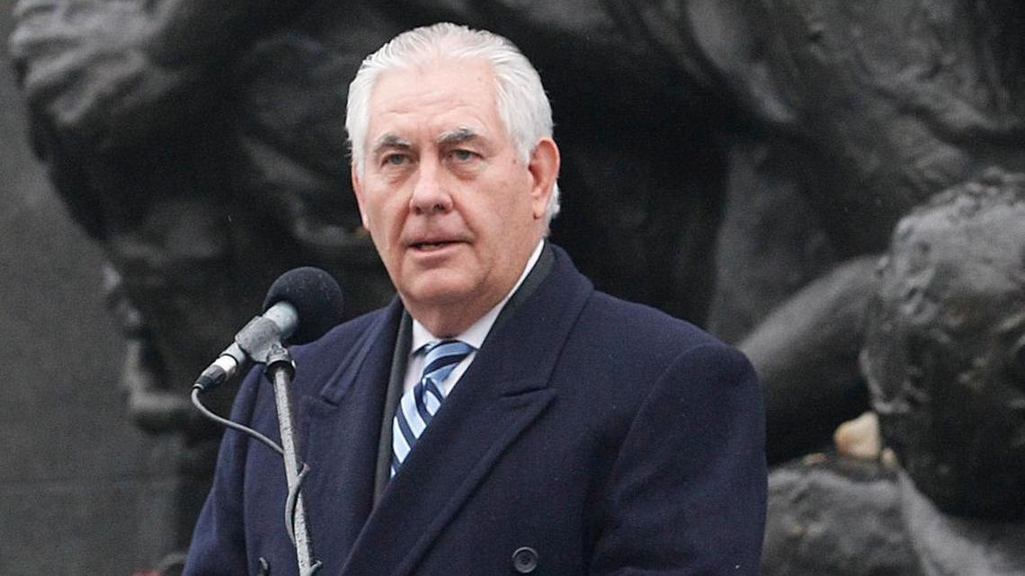 U.S. Secretary of State Rex Tillerson speaks at the Warsaw Ghetto Uprising 1943 memorial to mark International Holocaust Remembrance Day, in Warsaw, Poland, Saturday, Jan. 27, 2018. He begins a five-nation tour of Latin America and the Caribbean on Thursday