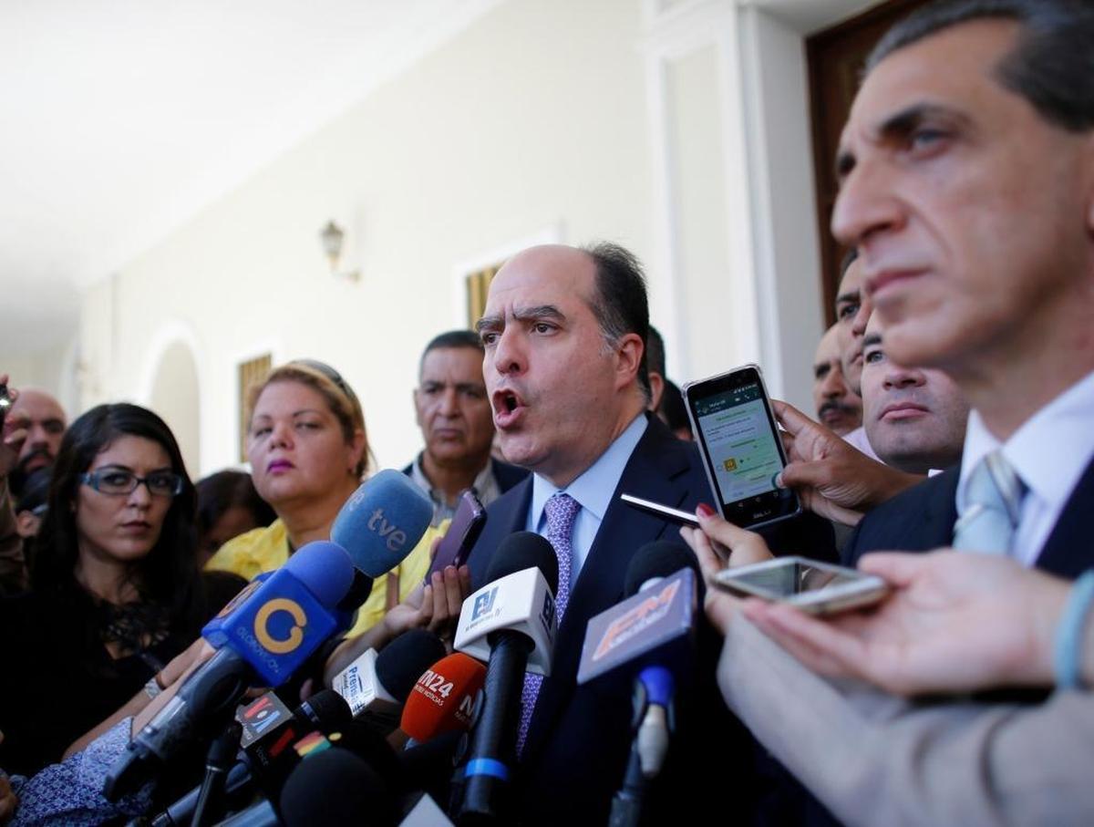 Julio Borges, president of Venezuela’s National Assembly, speaks during a news conference prior the start of a session in Caracas on Wednesday.