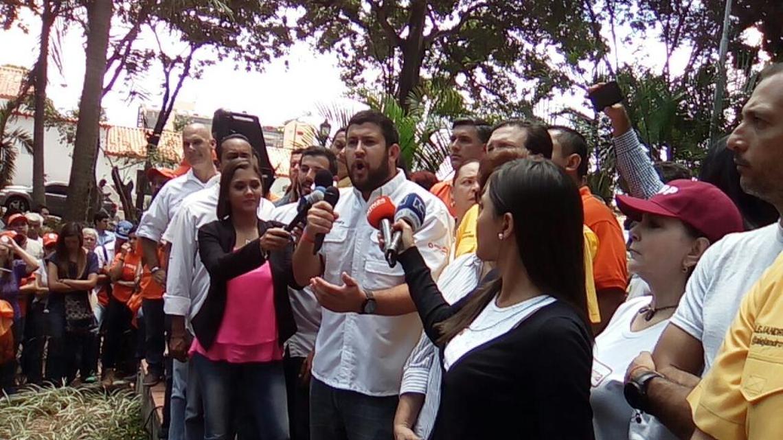 David Smolansky addresses supporters in Caracas, Venezuela last week after he was summoned to meet with the national intelligence agency.