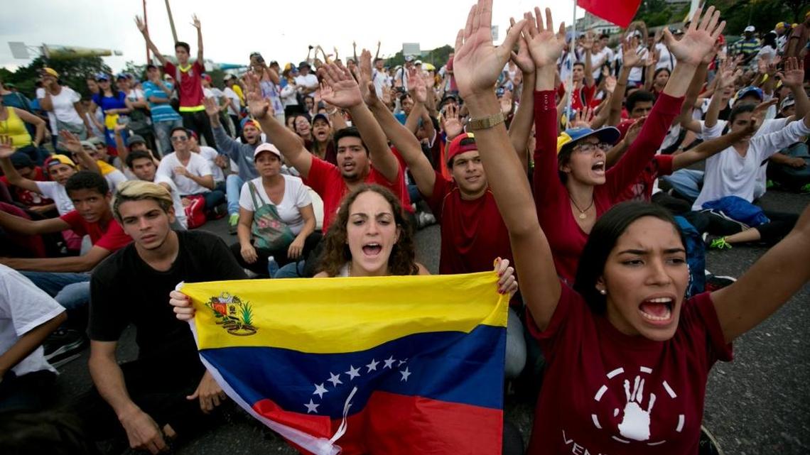 University students protest against President Nicolás Maduro, in Caracas, Venezuela.