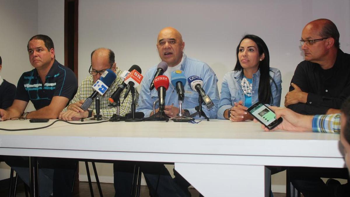 Jesús Torrealba, the head of the opposition coalition, at a press conference on Saturday.