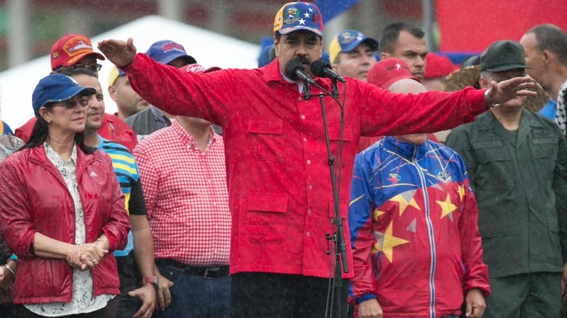 Venezuela’s President Nicolás Maduro speaks during an anti-imperialist rally in Caracas, Venezuela, on Thursday, March 9, 2017. President Maduro said that the construction of a wall proposed by U.S. President Donald Trump on the U.S.-Mexico border is not against Mexico but against Latin America.