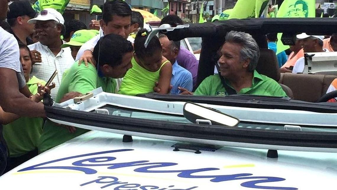 Ruling party candidate Lenín Moreno greets supporters in Quinidé, Ecuador, ahead of the April 2 elections. Moreno has vowed to continue the socialist policies of President Rafael Correa, who has been in power for 10 years.