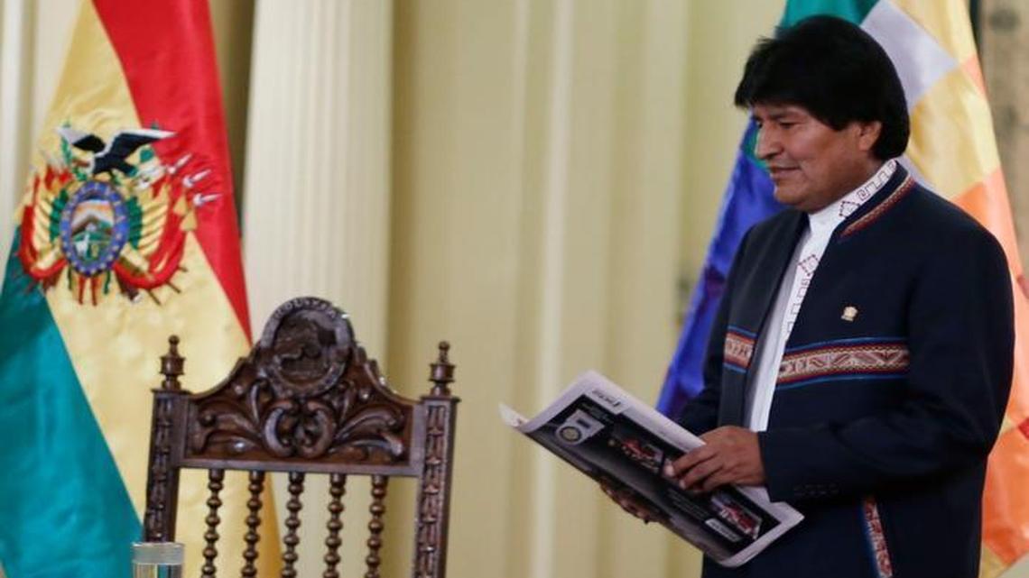 Bolivia's President Evo Morales arrives for a press conference at the government palace in La Paz on Wednesday.