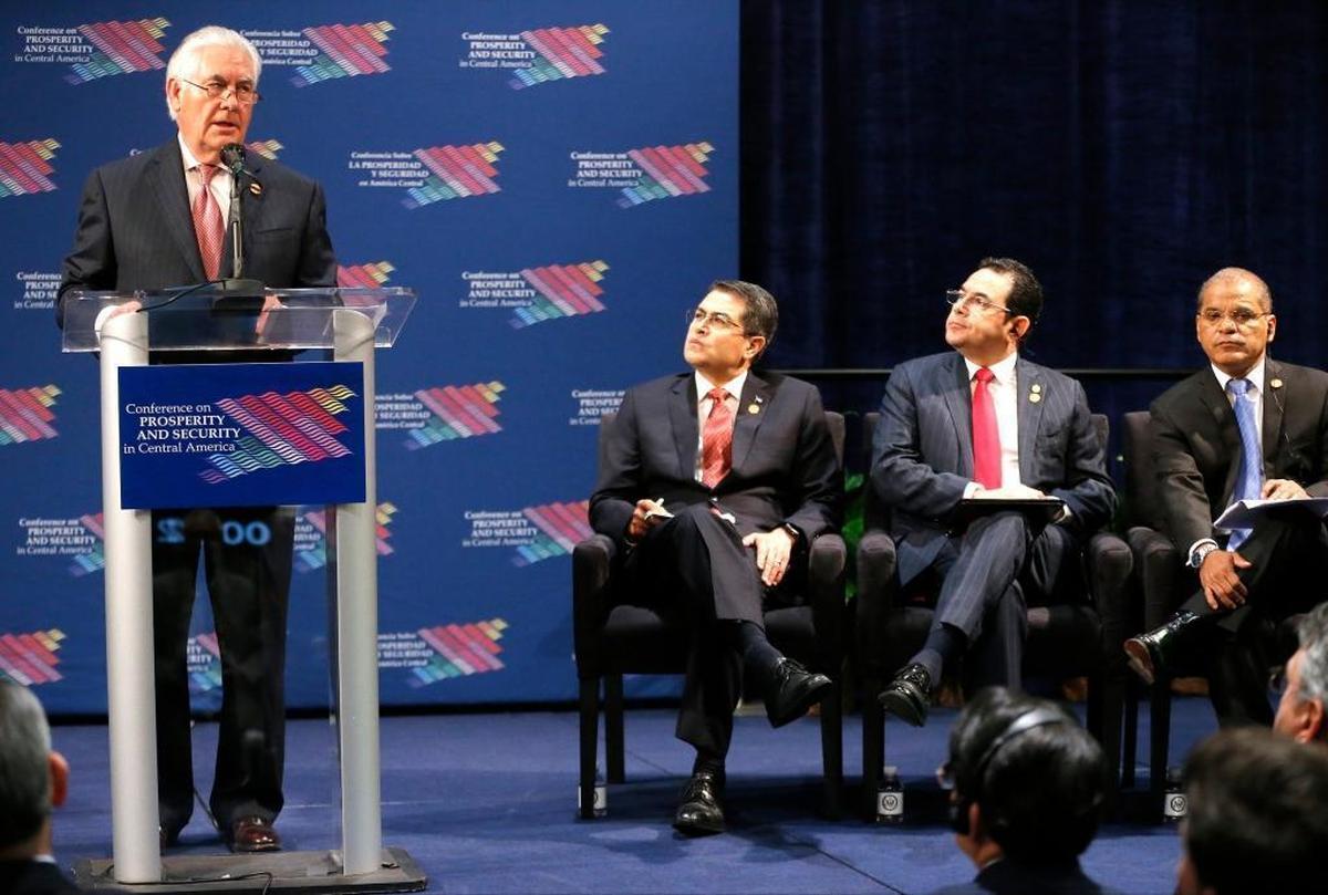 U.S. Secretary of State Rex Tillerson speaks at the opening session of the Conference on Prosperity and Security in Central America at Florida International University on June 15, 2017.