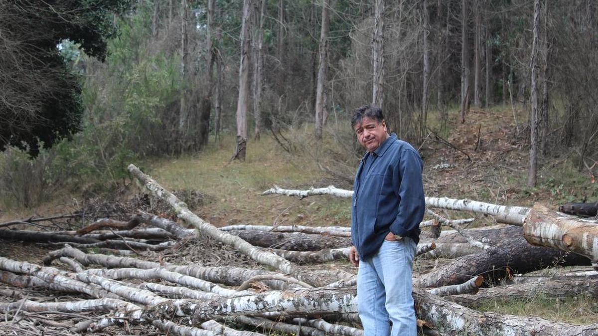 Mauricio Sepulveda at the family farm in Chile he inherited in 2006. The timber farm is located in an area of conflict with Mapuche peoples.