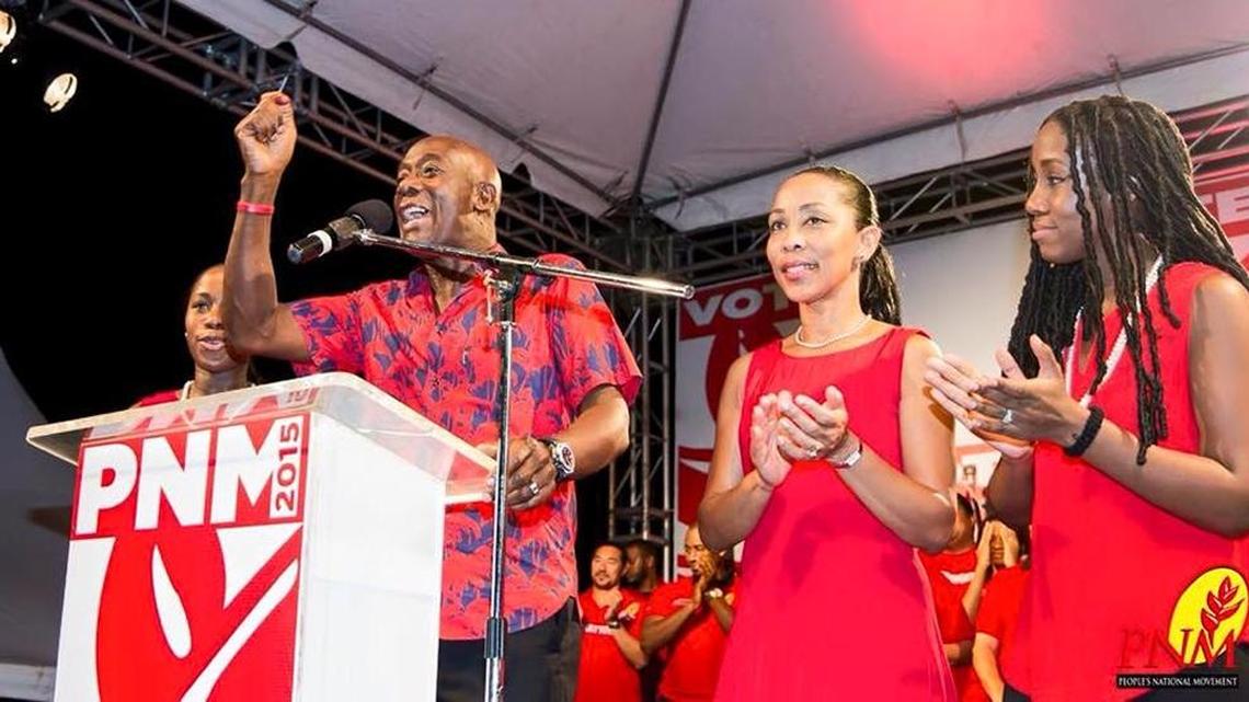 
Keith Rowley, Trinidad’s prime minister-elect, gives his acceptance speech after winning Monday’s general elections. 
