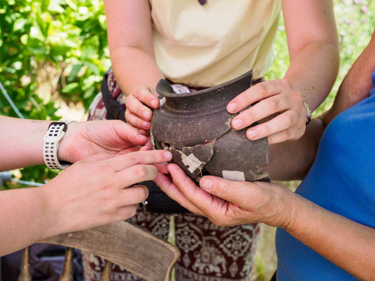 An ancient Roman pot found fragmented.