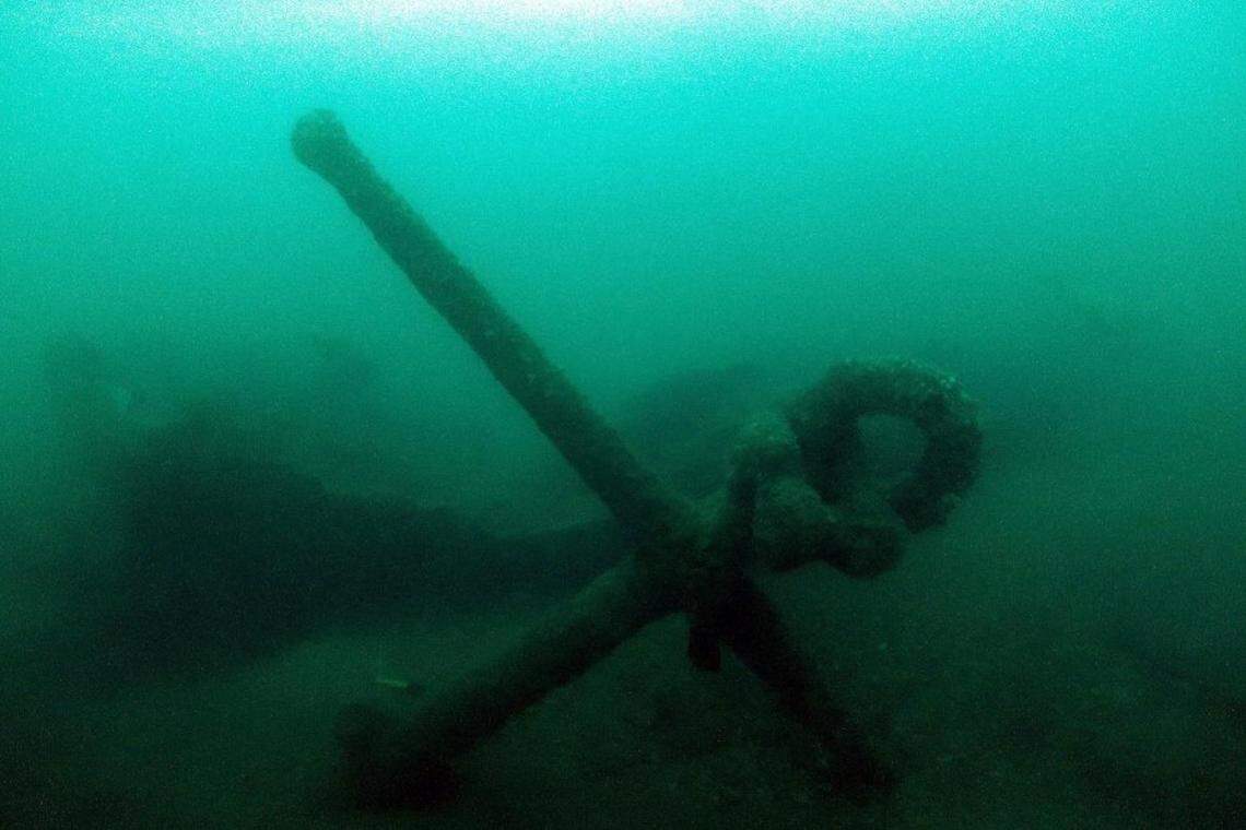 An anchor found at the Pin Wreck site.
