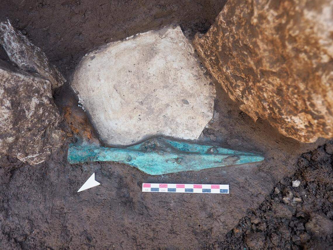 A spearhead found in one of the tombs.