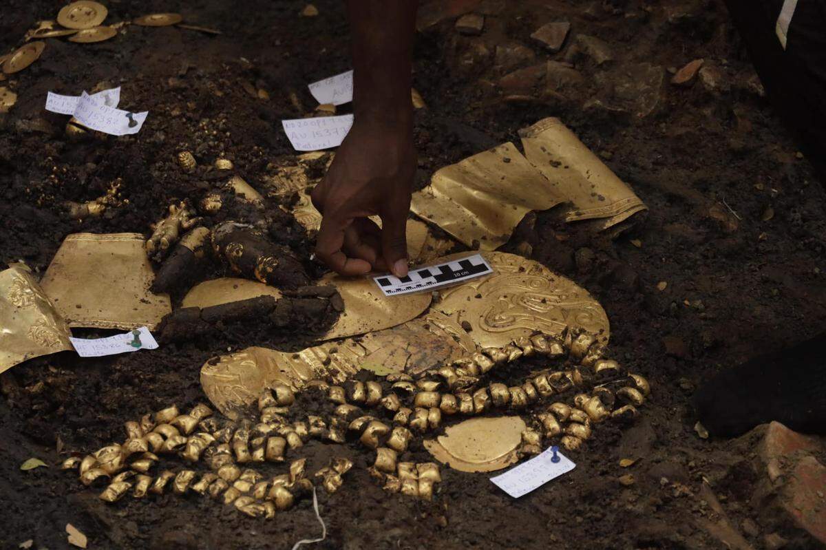 Some of the gold artifacts found in the 1,200-year-old burial.