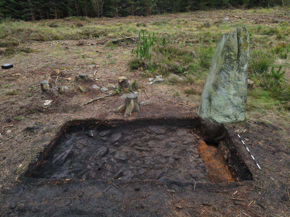 The Farley Moor standing stone as seen during excavations.