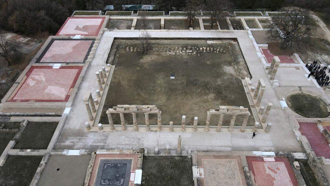 Archaeologists reopened the 2,300-year-old Palace of Aigai, the monumental site where Alexander the Great became king, after 16 years of restoration work, a photo shows.