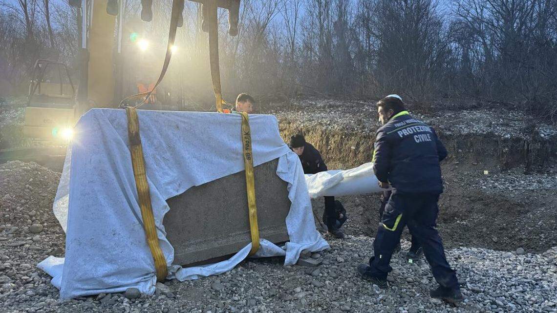 A man stumbled on a massive ancient Roman artifact buried in a gravel riverbed in San Vito al Torre, archaeologists said and photos show.