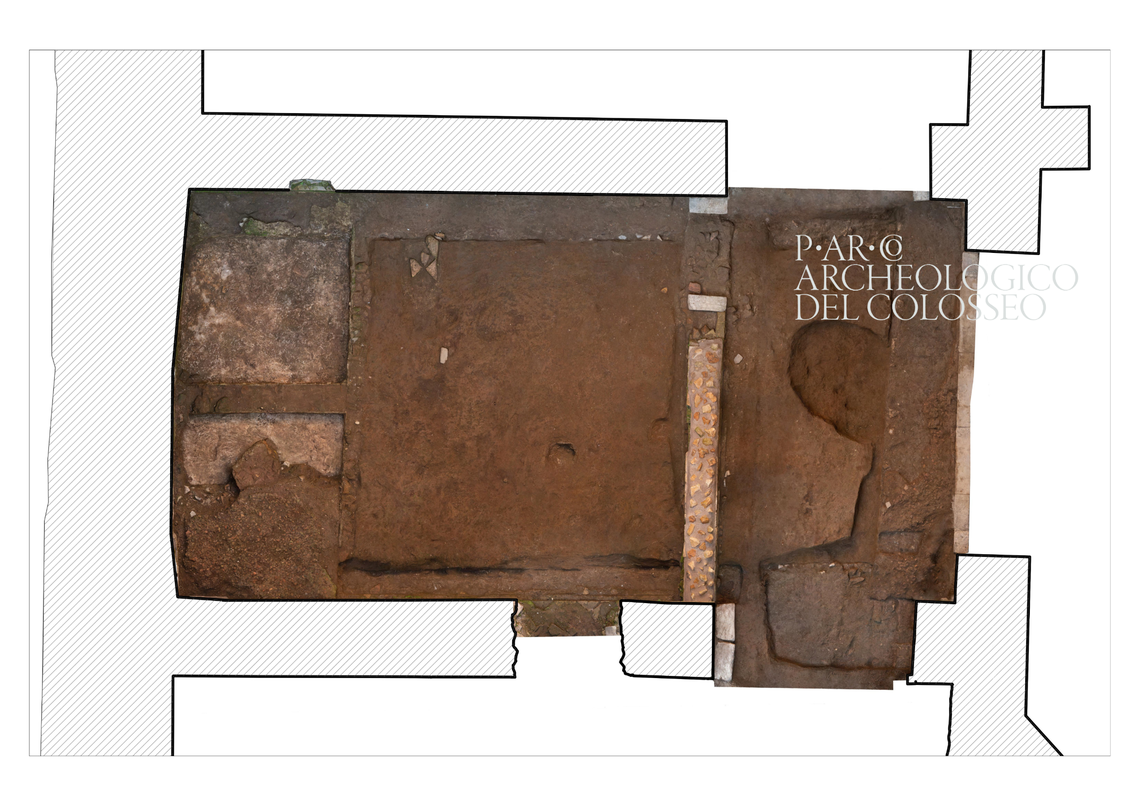 An aerial photo shows Room 9, the site of a pigment workshop, of the Domus Aurea.