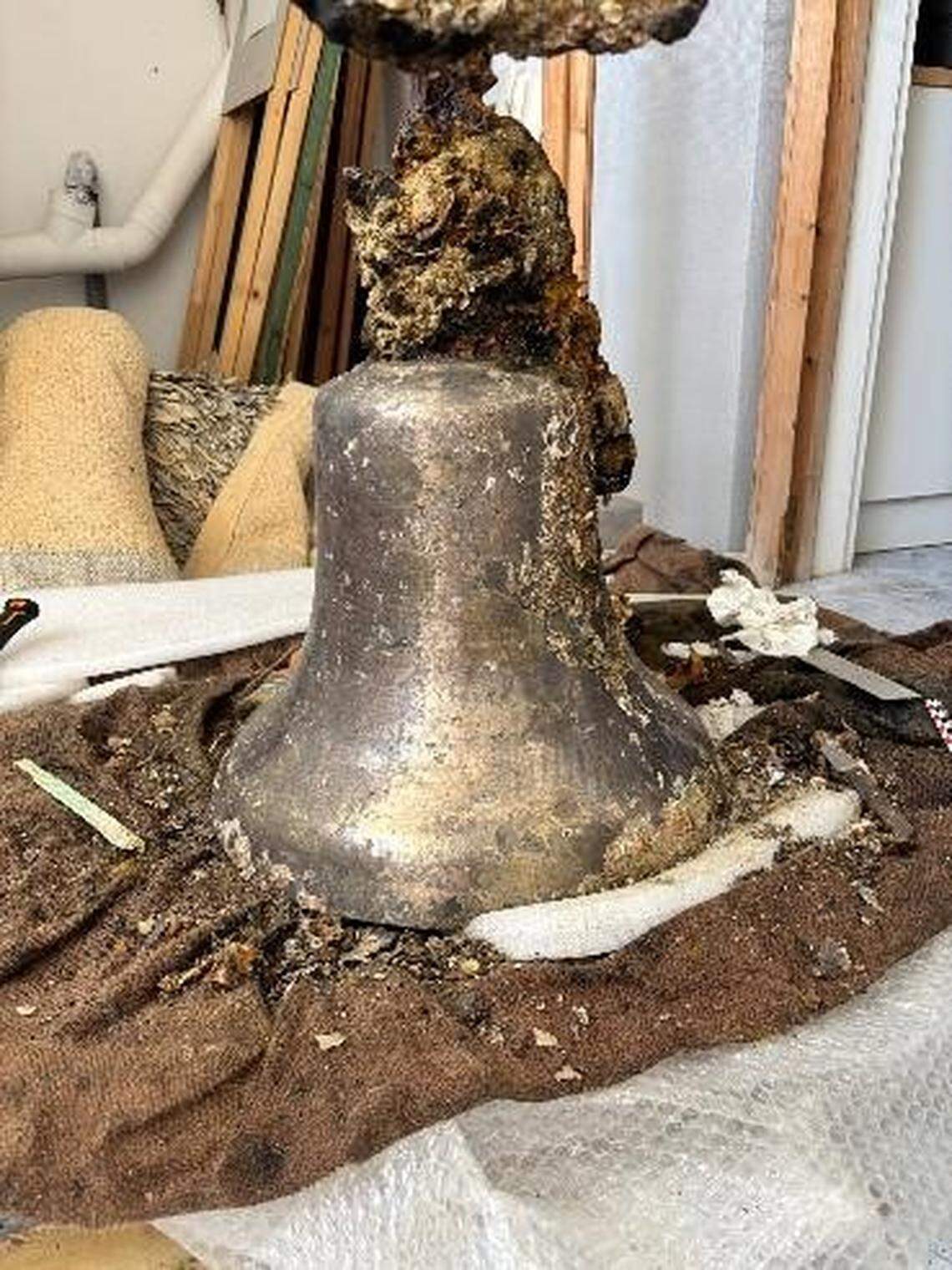 The HMHS Britannic’s observatory bell as seen after being recovered and cleaned.