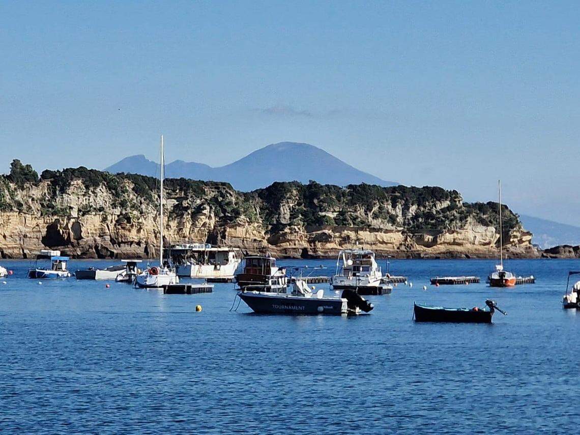 A view of Mount Vesuvius from across the water in Miseno.