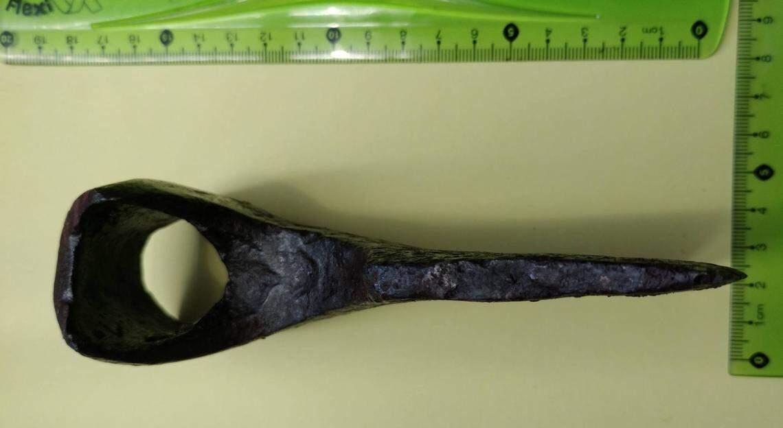 The medieval battle ax found by a metal detectorist.