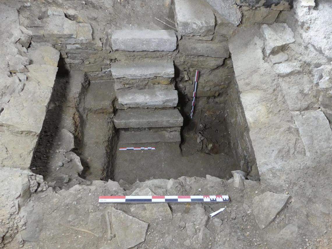 A close-up view of the 400-year-old vault and staircase.