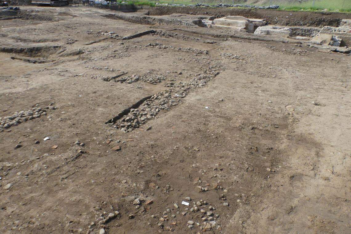Ruins of some wood and dirt buildings found at the ancient Roman military camp.