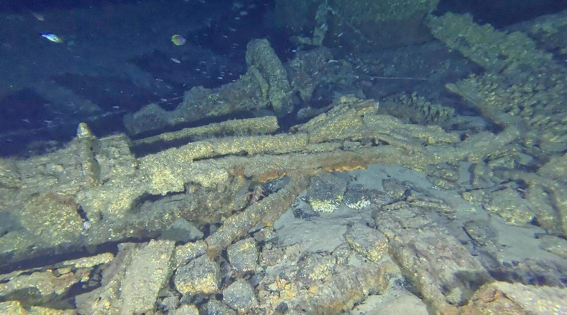 A photo shows some of the debris of the SS Nemesis.