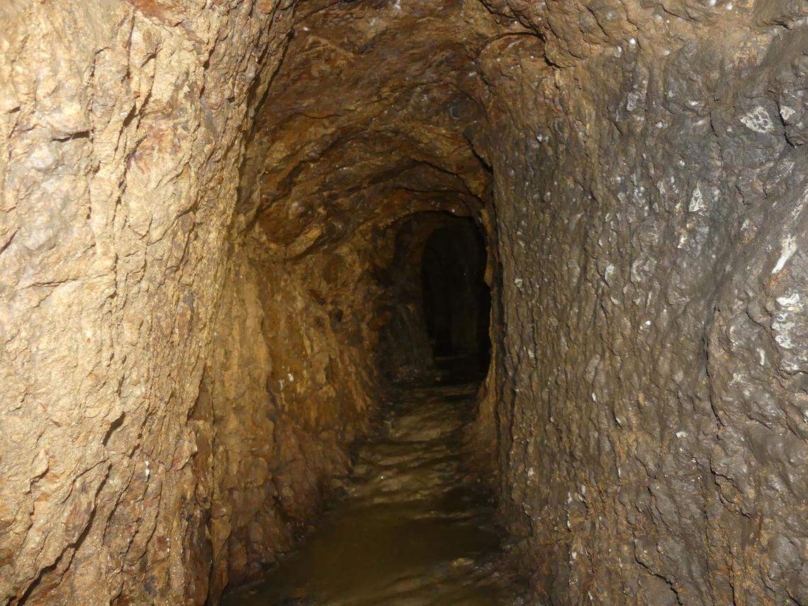 Inside the ancient Roman aqueduct tunnel.
