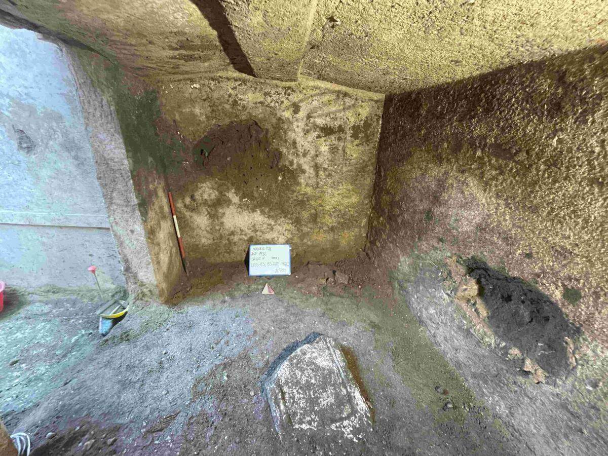 The burial chamber of the 2,300-year-old tomb found in Manduria, Italy.