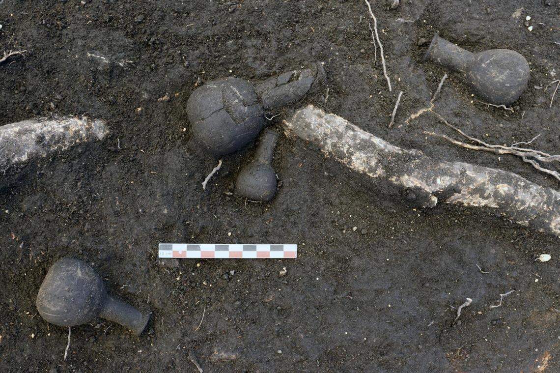 Jars for precious oils and perfumes found on the 1,600-year-old funeral pyres.